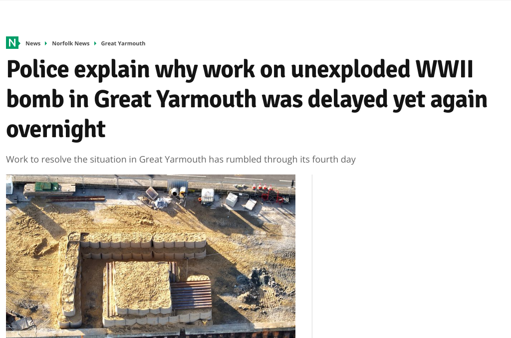 WWII Bomb Explodes Unexpectedly in Great Yarmouth, England
