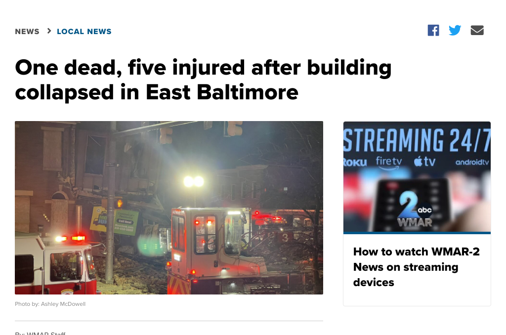 Tragedy Strikes Baltimore: One Dead and Five Injured After Stolen Car Crashes Into Building