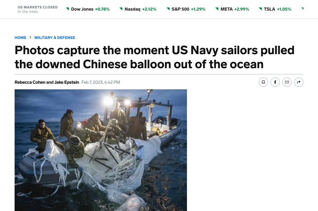 US Navy Retrieves Debris of Chinese Spy Balloon Shot Down Off Coast of South Carolina