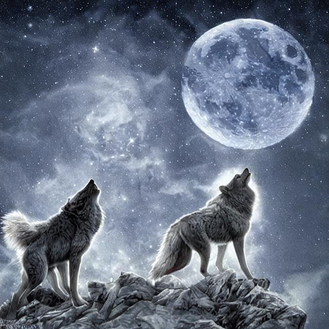 A lonely wolf howling at the moon
