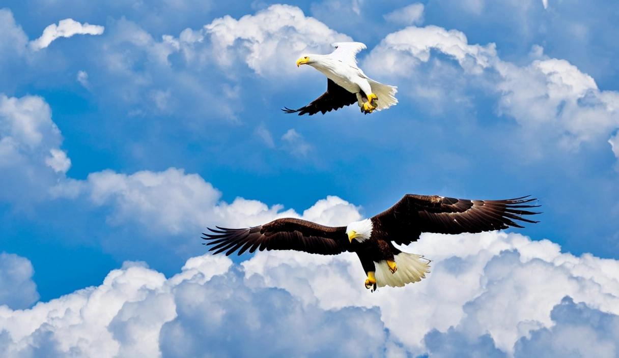 A majestic eagle soaring through the clouds