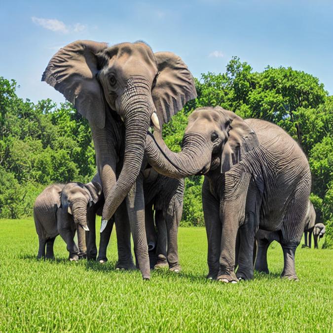 A majestic elephant family