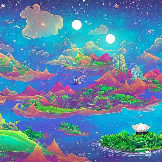 A surreal landscape with floating islands